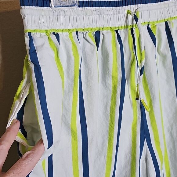 By Anthropologie Boxy Bermuda Shorts Medium Striped White Blue and Green - Picture 3 of 7
